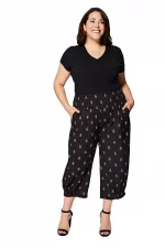 Pantalon mi-long en coton, Noir à motifs - PAP0060C