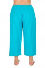 Pantalon uni mi-long smocké Bleu Turquoise - PAP1020K – Image 2