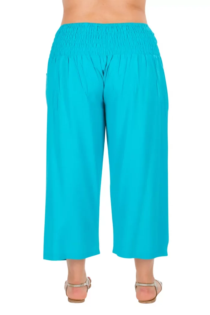 Pantalon uni mi-long smocké Bleu Turquoise - PAP1020K – Image 2
