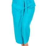 Pantalon uni mi-long smocké Bleu Turquoise - PAP1020K