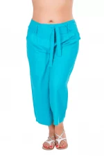 Pantalon uni mi-long smocké Bleu Turquoise - PAP1020K