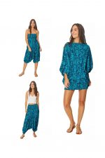 Combinaison adorable 3 en 1 bleue aux fleurs turquoise - PIP0064E