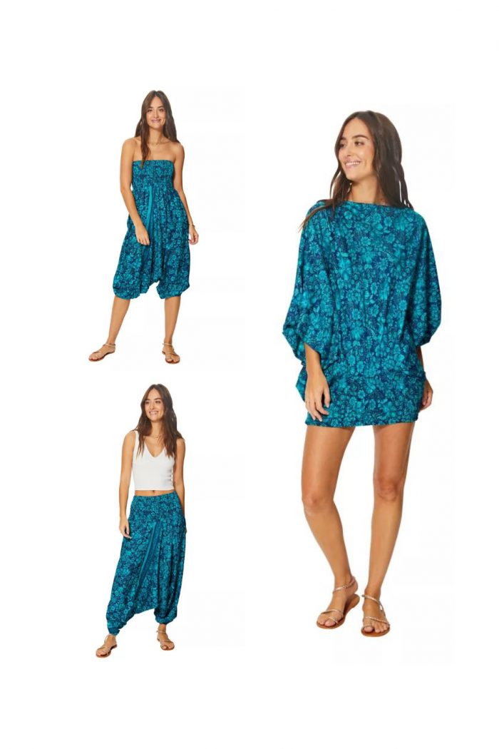 Combinaison adorable 3 en 1 bleue aux fleurs turquoise - PIP0064E – Image 1