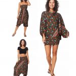 Combinaison fabuleuse 3 en 1 noire aux fleurs turquoise, rouge et orange - PIP0064H