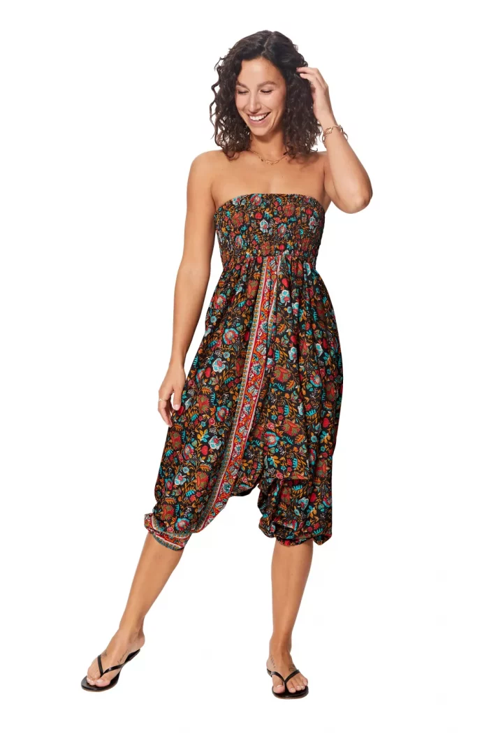 Combinaison fabuleuse 3 en 1 noire aux fleurs turquoise, rouge et orange - PIP0064H – Image 3