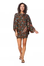 Combinaison fabuleuse 3 en 1 noire aux fleurs turquoise, rouge et orange - PIP0064H – Image 2