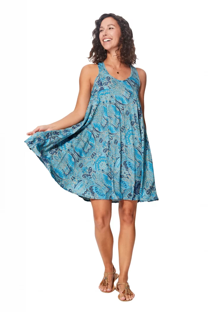 Robe bleue courte ample sans manches - RLIP3038A – Image 1