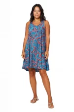 Robe courte ample sans manches bleu et rouge - RLIP3038B