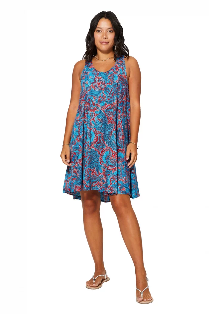 Robe courte ample sans manches bleu et rouge - RLIP3038B – Image 1
