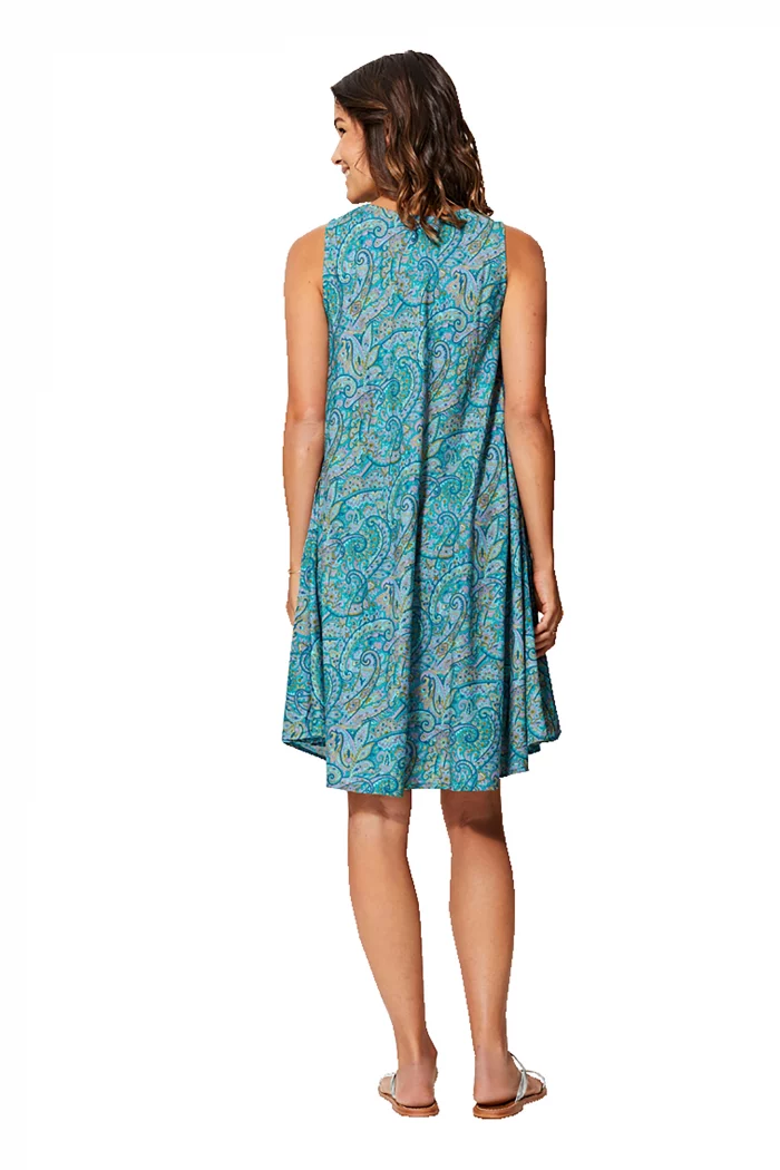 Robe courte ample sans manches Bleue à motifs - RLIP0287B – Image 2
