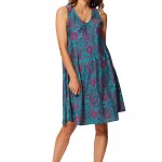 Robe courte ample sans manches Turquoise et fuchsia - RLIP0287A