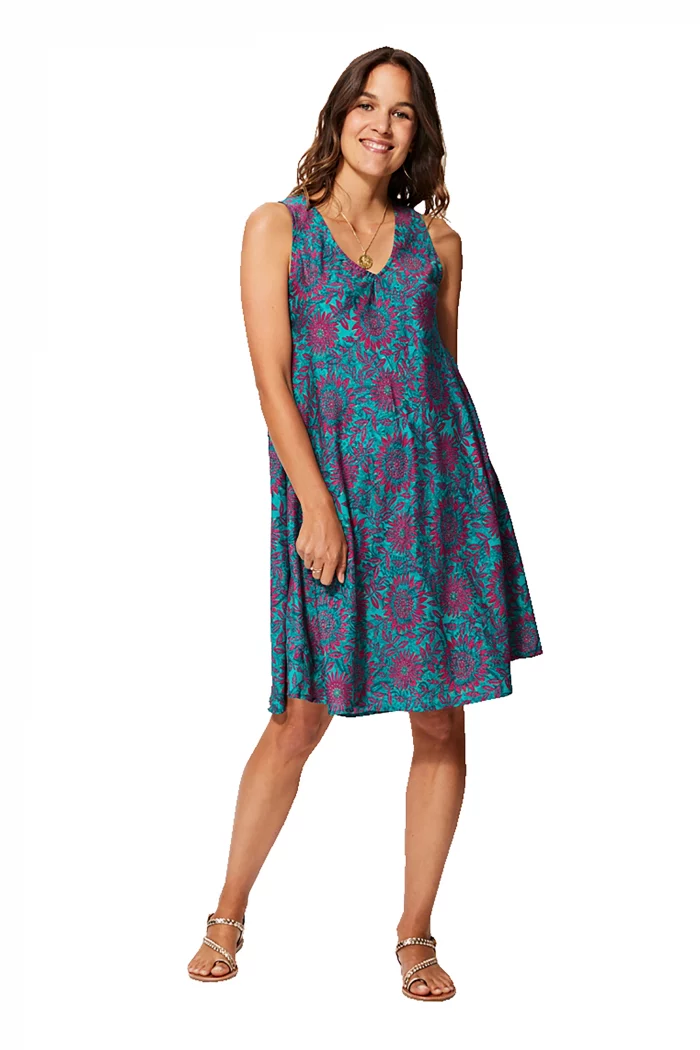 Robe courte ample sans manches Turquoise et fuchsia - RLIP0287A – Image 1