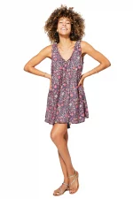 Petite Robe courte ample Bleu nuit et rose - RLIP0286B