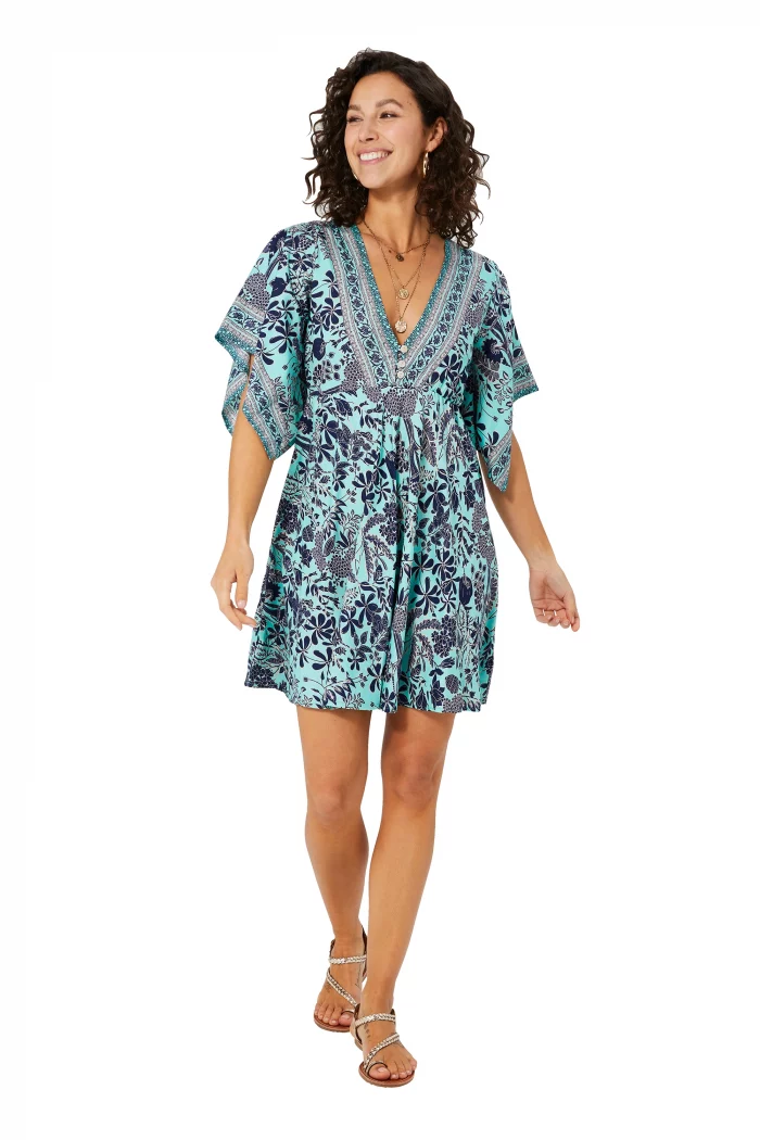 Robe bohème courte ample bleue - RLIP2002F – Image 1