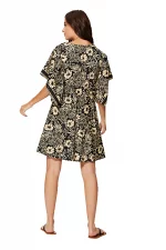 Robe bohème courte ample noire et crème - RLIP2002G – Image 2