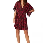 Robe bohème courte ample noire et rouge - RLIP2002D