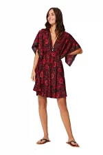 Robe bohème courte ample noire et rouge - RLIP2002D