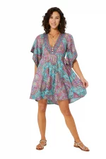 Robe bohème courte ample bleue et rose - RLIP2002A