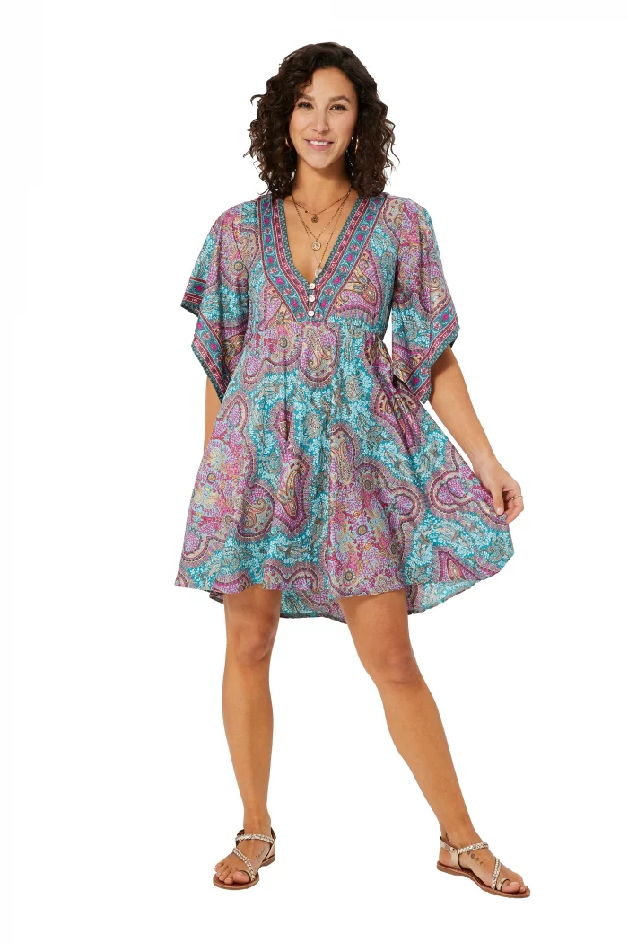 Robe bohème courte ample bleue et rose - RLIP2002A – Image 1