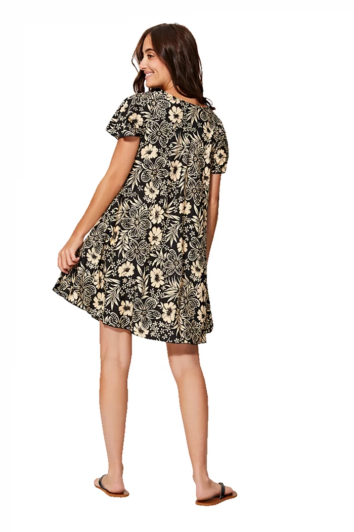 Petite Robe ample noire et crème à manches courtes - RLIP2000G – Image 2