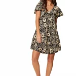 Petite Robe ample noire et crème à manches courtes - RLIP2000G