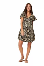 Petite Robe ample noire et crème à manches courtes - RLIP2000G