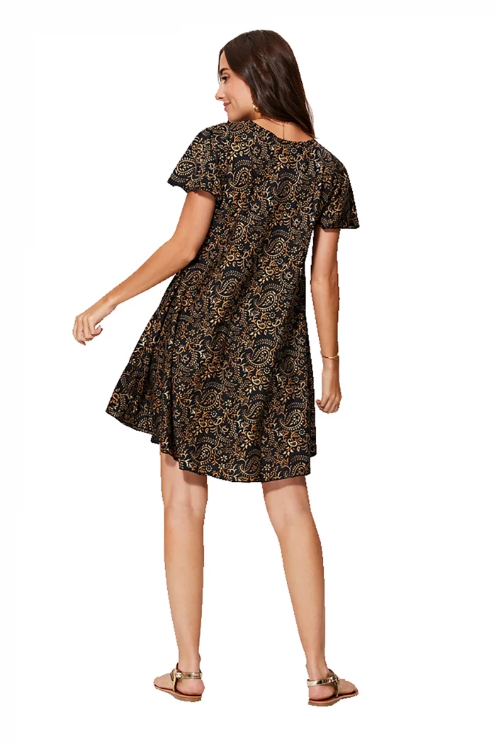 Petite Robe ample noire et or à manches courtes - RLIP2000E – Image 2