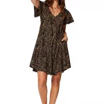 Petite Robe ample noire et or à manches courtes - RLIP2000E