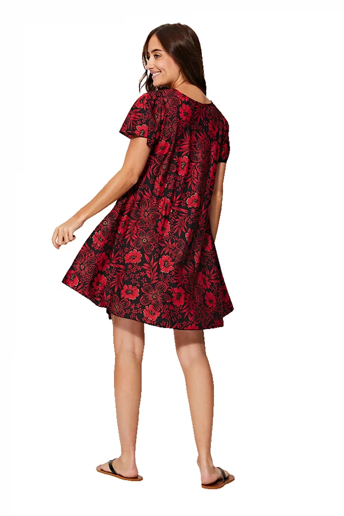 Petite Robe ample noire et rouge à manches courtes - RLIP2000D – Image 2