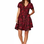 Petite Robe ample noire et rouge à manches courtes - RLIP2000D