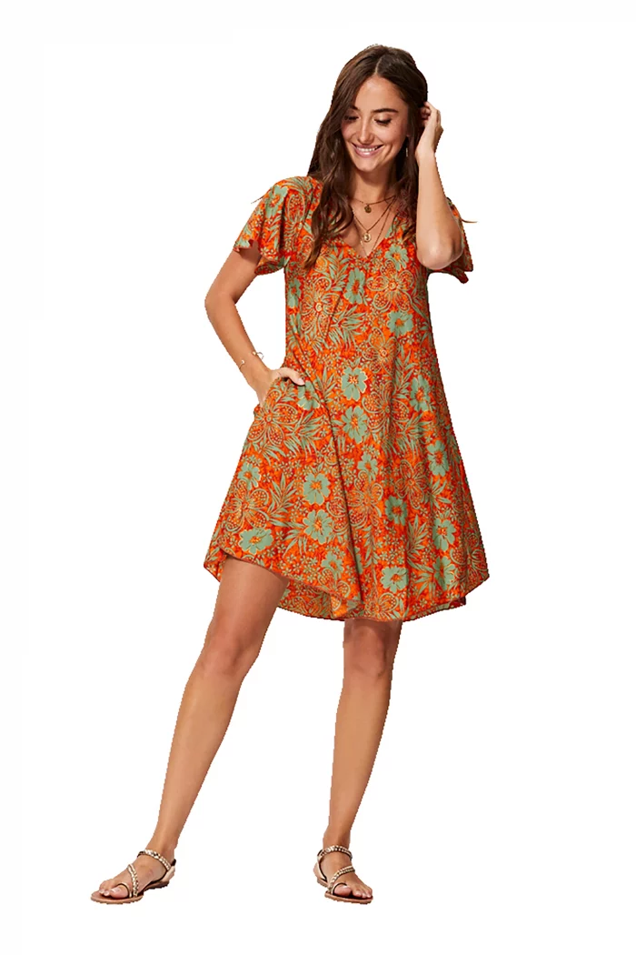 Petite Robe ample orange à manches courtes - RLIP2000C – Image 1