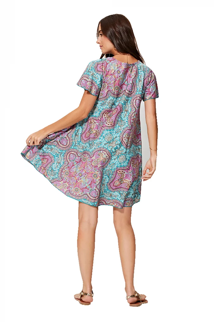 Petite Robe ample bleue et rose à manches courtes - RLIP2000A – Image 2