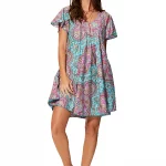 Petite Robe ample bleue et rose à manches courtes - RLIP2000A