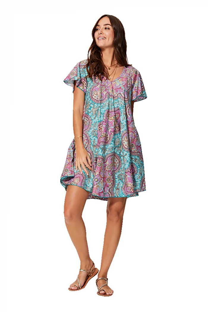 Petite Robe ample bleue et rose à manches courtes - RLIP2000A – Image 1