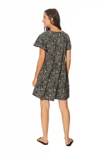 Robe courte ample Noire à motifs fleuris crème - RLIP0288H – Image 2