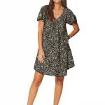 Robe courte ample Noire à motifs fleuris crème - RLIP0288H