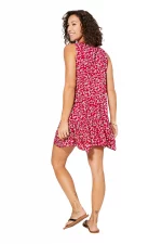 Robe courte sans manches Rouge à fleurs blanches - RLIPV0011A – Image 2