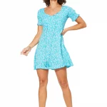 Petite Robe bohème Bleue à fleurs blanches - RLIPV0015B