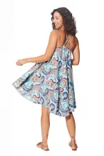 Robe courte ample turquoise à bretelles croisées - RLIP3029B – Image 2