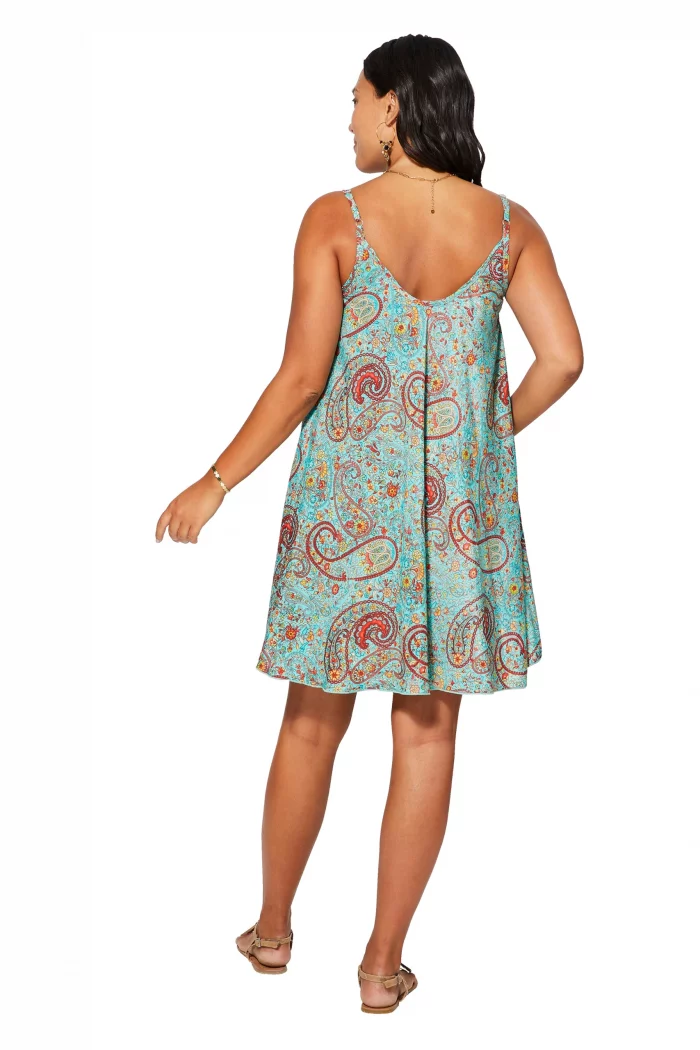 Robe courte d'été bleue à motifs bohèmes - RLIP3030C – Image 2