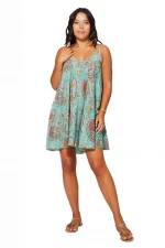 Robe courte d'été bleue à motifs bohèmes - RLIP3030C