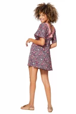 Robe courte ample Bleu nuit à motifs fleuris roses - RLIP0289C – Image 2