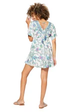 Robe courte ample Blanche à motifs fleuris bleus et roses - RLIP0289A – Image 2