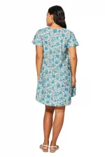 Robe courte ample Blanche à motifs fleuris bleus - RLIP0288B – Image 2