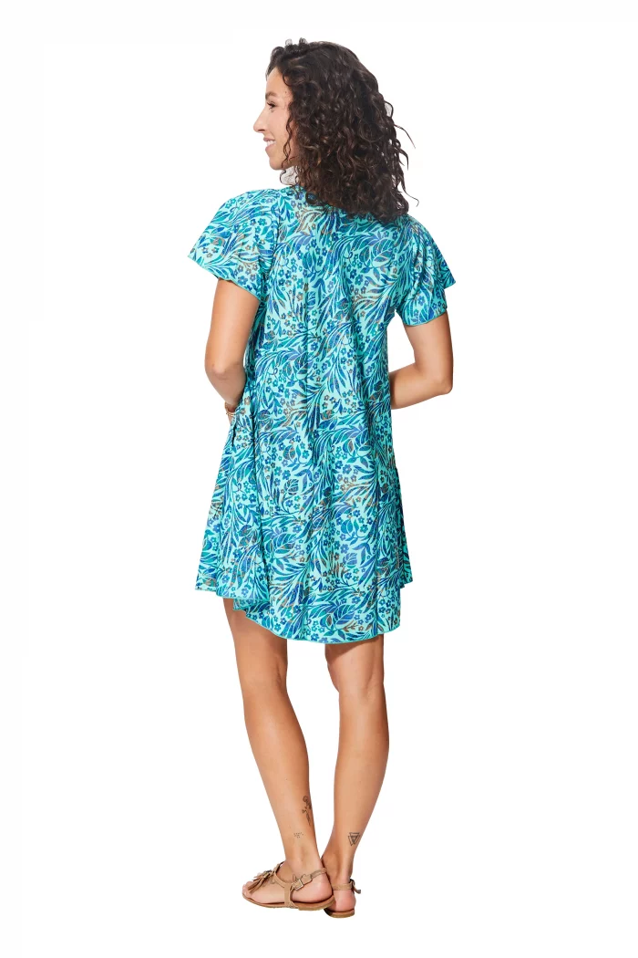 Robe courte ample bohème Bleu à motifs fleuris - RLIP0288C – Image 2