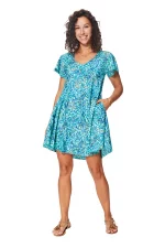 Robe courte ample bohème Bleu à motifs fleuris - RLIP0288C