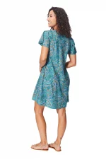 Robe courte ample bohème Bleue à motifs ethniques - RLIP0288A – Image 2
