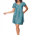 Robe courte ample bohème Bleue à motifs ethniques - RLIP0288A