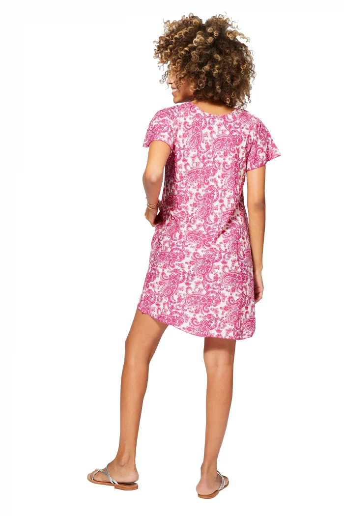 Robe courte ample Rose à motifs fleuris bohèmes - RLIP0288F – Image 2