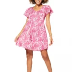 Robe courte ample Rose à motifs fleuris bohèmes - RLIP0288F